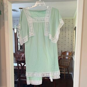 Vintage Merville Mint Green BOHO Vibe Pajamas with Lace Trim